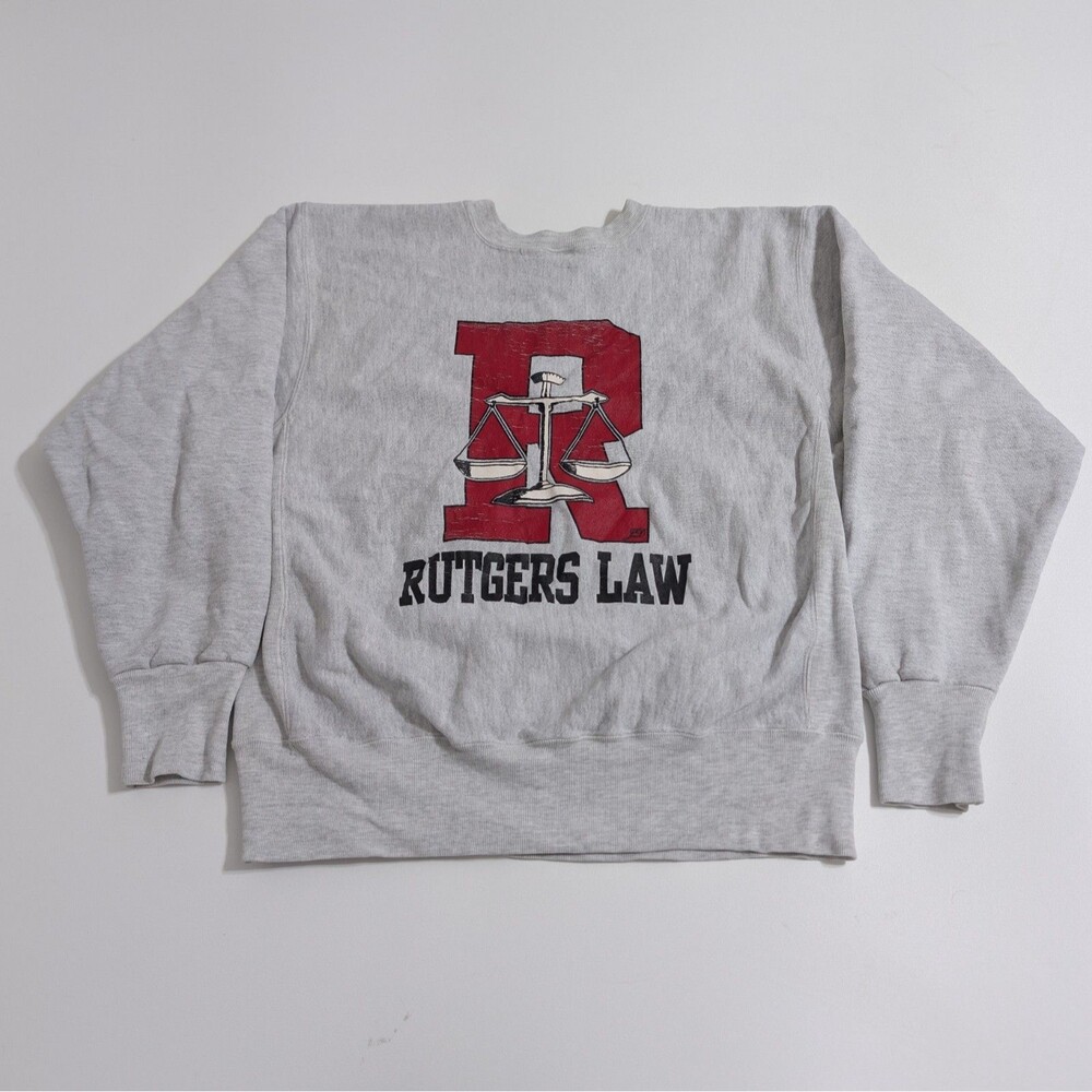 Vintage Rutgers Law School Sweatshirt Large Gray Rugged Sweats Reverse Weave USA